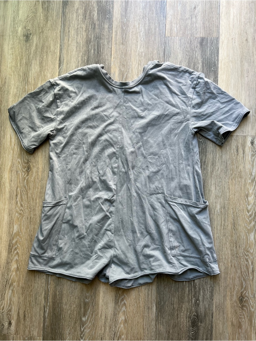 Free People Gray Short Sleeve Romper with Front Pockets